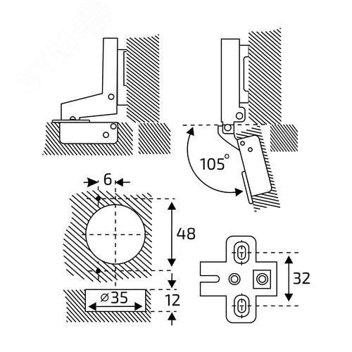 Петля мебельная полунакладная StahlBuro 362 В Slide-On 2шт., черная - фото 2