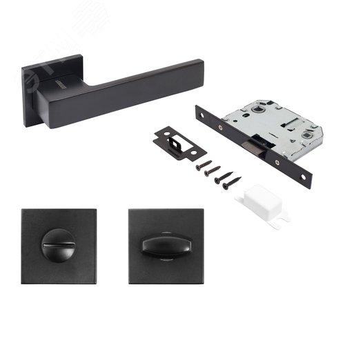 "Комплект ручка и защелка АЛЛЮР АРТ ""РИНГО"" BL+L7050S BL+BK-S2 BL (83150/S7050) матовый черный " - фото 1