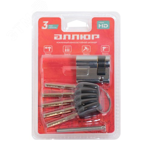 Цилиндровый механизм АЛЛЮР HD F 40H-5К CP (30x10) хром - фото 3