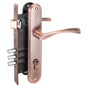 Изображение товара Замок врезной цилиндровый с ручками для деревянных дверей, АЛЛЮР 0203 AC старая медь (шт)