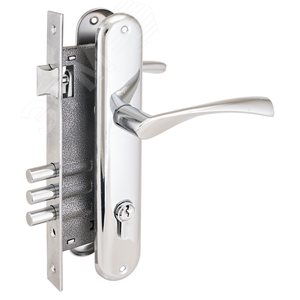 Изображение товара Замок врезной цилиндровый с ручками для деревянных дверей, АЛЛЮР 0203 CP хром (шт)