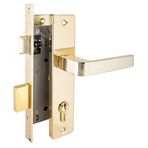 Изображение товара Замок врезной цилиндровый с ручками для деревянных дверей АЛЛЮР 126/1 GP латунь (шт)