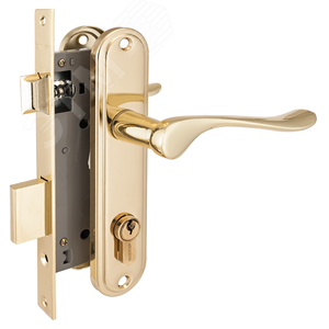 Изображение товара Замок врезной цилиндровый с ручками для деревянных дверей АЛЛЮР 127/1 GP латунь (шт)