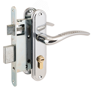 Изображение товара Замок врезной цилиндровый с ручками для деревянных дверей АЛЛЮР ЗВ 4-132 хром (шт)