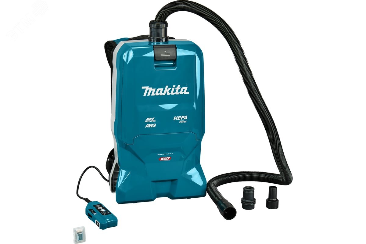 Изображение товара Пылесос ранцевый аккумуляторная XGT 40В, BL/AWS/HEPA, 40В,Li-ion, 200 мбар/20 кПа, 2100л/м, мешок 6/5.5 л, 6.4 кг, 3 скорости 40/75/130 мин, кор,б/акк и з/у (шт)