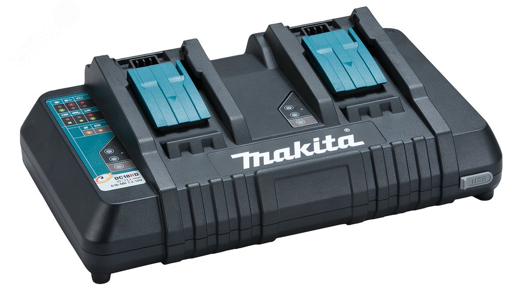 Изображение товара Быстрое двухпортовое зарядное устройство Makita DC18RD для аккумуляторов LXT 14,4 В и 18 В