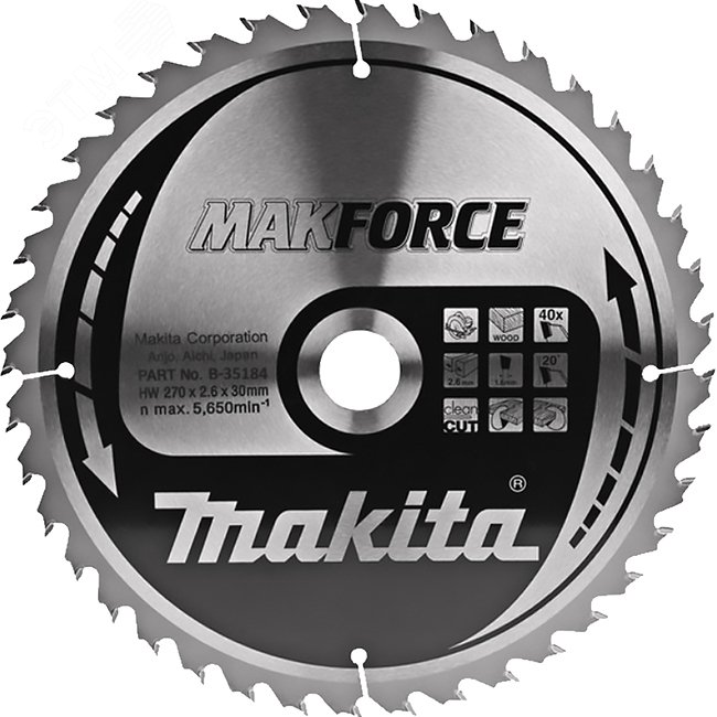 Пильный диск для дерева MAKFORCE, 270x30x2.6/1.6x40T артикул B-35184 ...