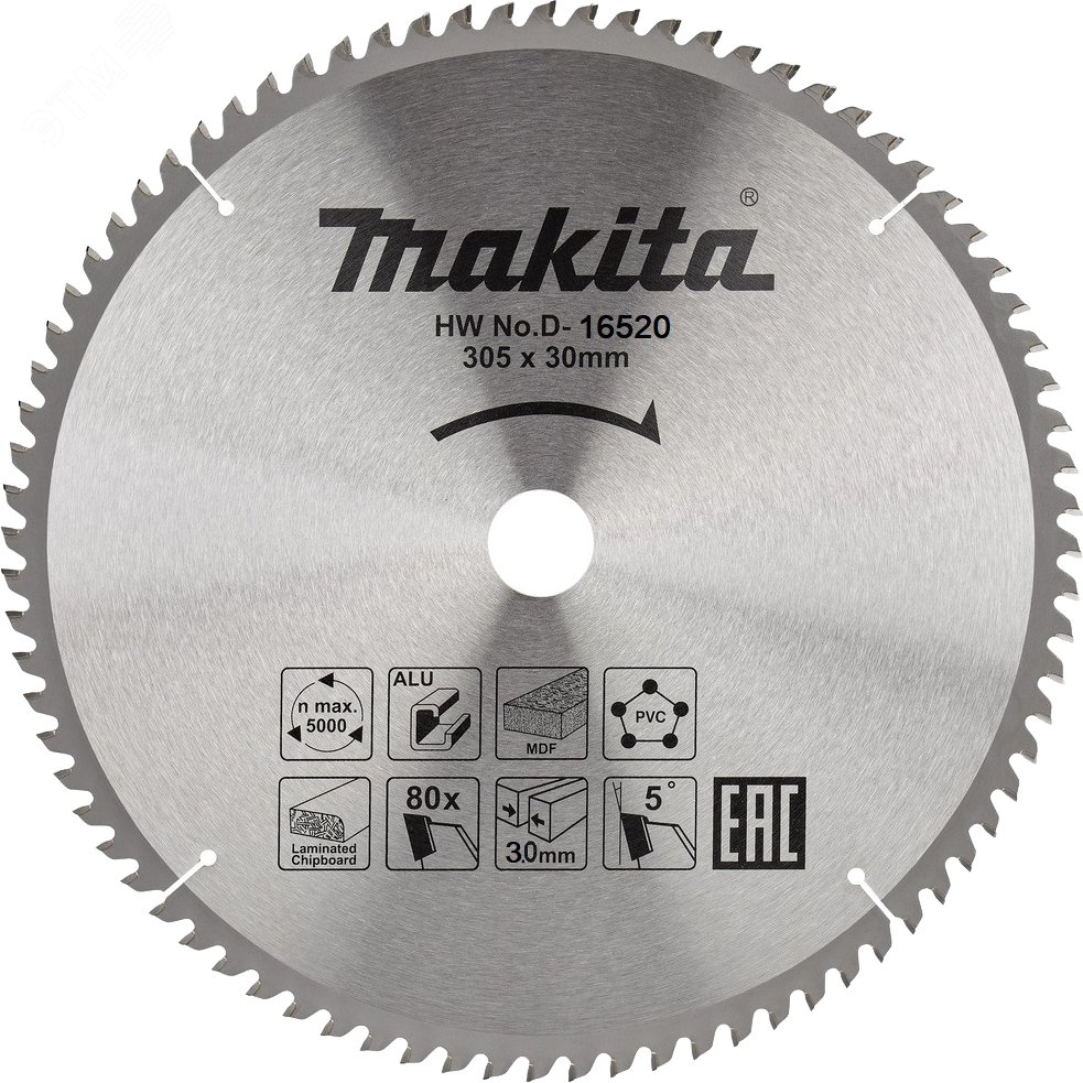 Пильный диск для алюминия, 305x30/15.88x3/2.2x80T D-16520 Makita