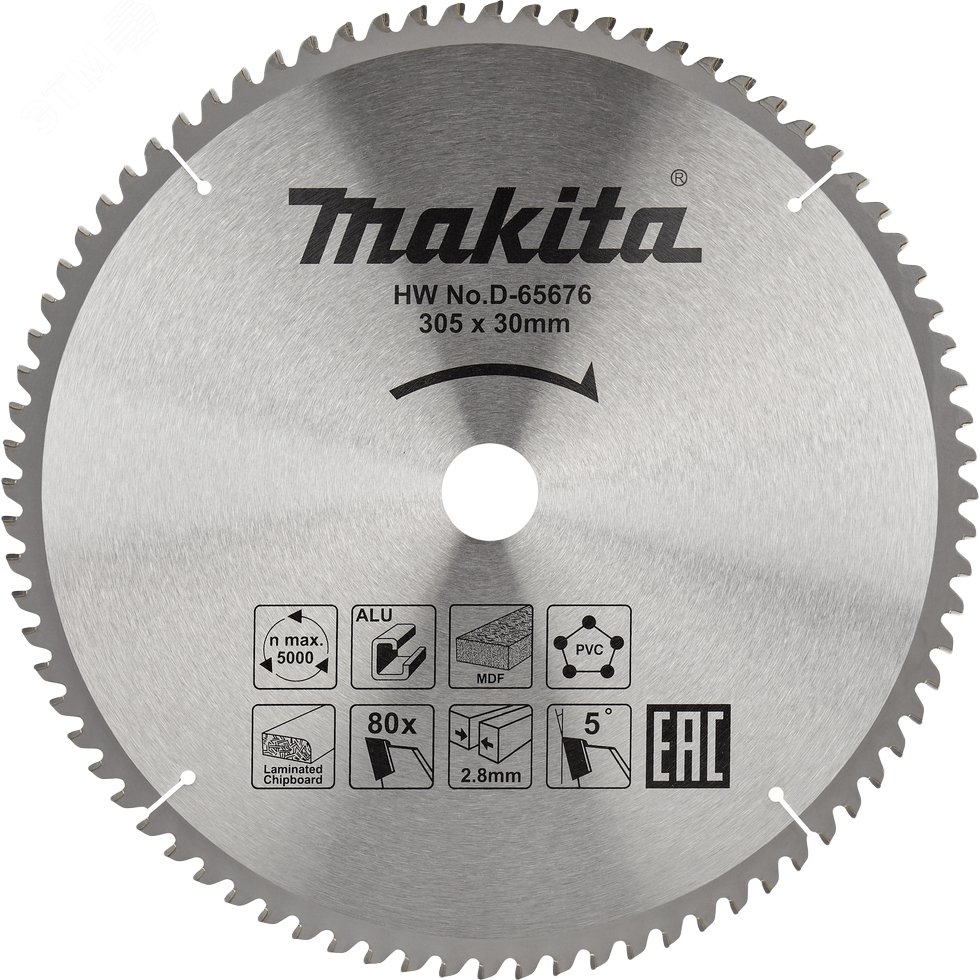 Пильный диск универсальный для алюминия/дерева/пластика, 305x30x2.8/2x80T D-65676 Makita - превью
