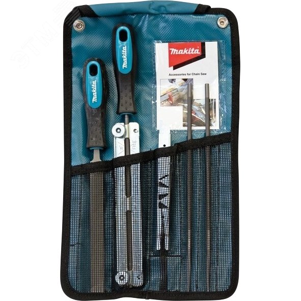 Изображение товара Набор для заточки цепей Makita D-72154 2 круглых и плоский напильник шаблон рукоятки сумка