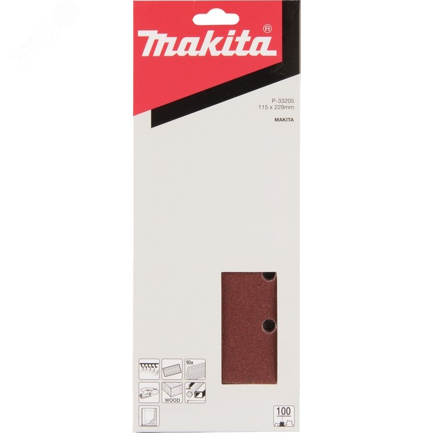 Бумага шлифовальная на липучке 115х229 мм, P100  (10 шт) P-33205 Makita - превью 3