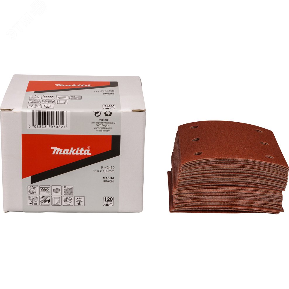 Шлифовальная бумага 93х102 мм, K120, красная, (50 шт) P-42450 Makita - превью 2