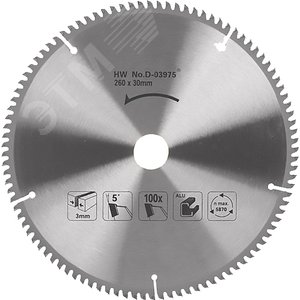 Пильный диск для алюминия, 260x30/15.88x3/1.8x100T
