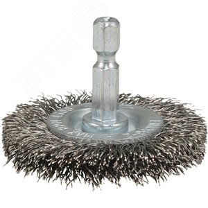 Изображение товара Щетка проволочная дисковая (d50 мм, толщина проволоки 0.3 мм, гофрированная, металл, 1/4'') (шт)