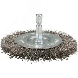 Изображение товара Щетка проволочная дисковая (d100 мм, толщина проволоки 0.3 мм, гофрированная, металл, 1/4'') (шт)