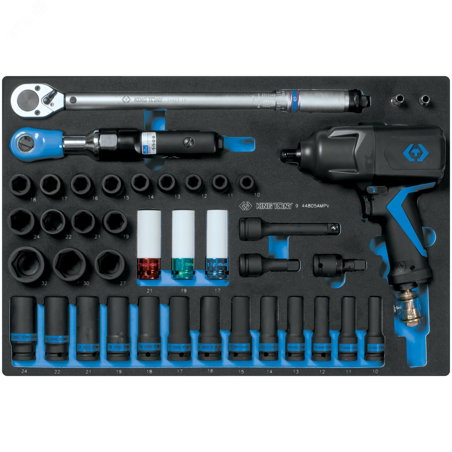 Изображение товара Набор пневмоинструмента 1/2' с принадлежностями, ложемент, 41 предмет (шт)