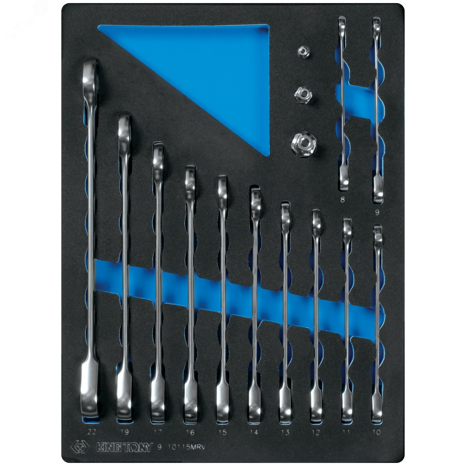 Изображение товара Набор трещоточных комбинированных ключей 15 предметов с ложементом для полки