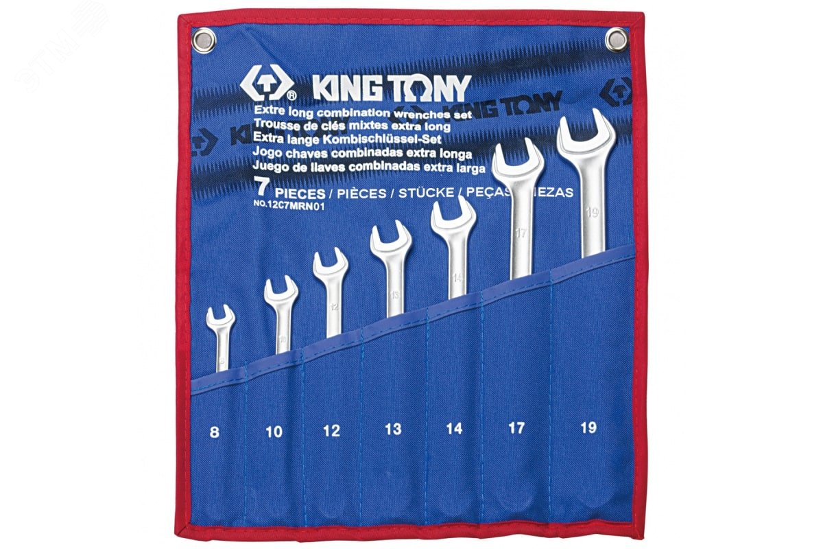Набор комбинированных удлиненных ключей, 8-19 мм, чехол из теторона, 7 предметов 12C7MRN01 King Tony