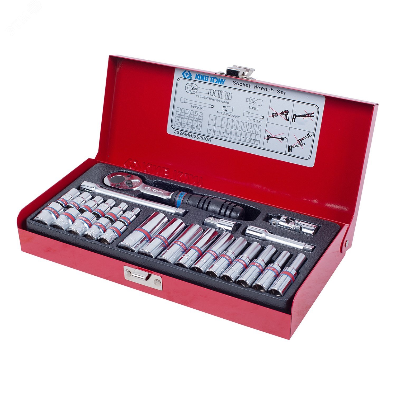 Изображение товара Набор торцевых головок с принадлежностями 1/4', шестигранные, 5/32'-1/2', 26 предметов (шт)