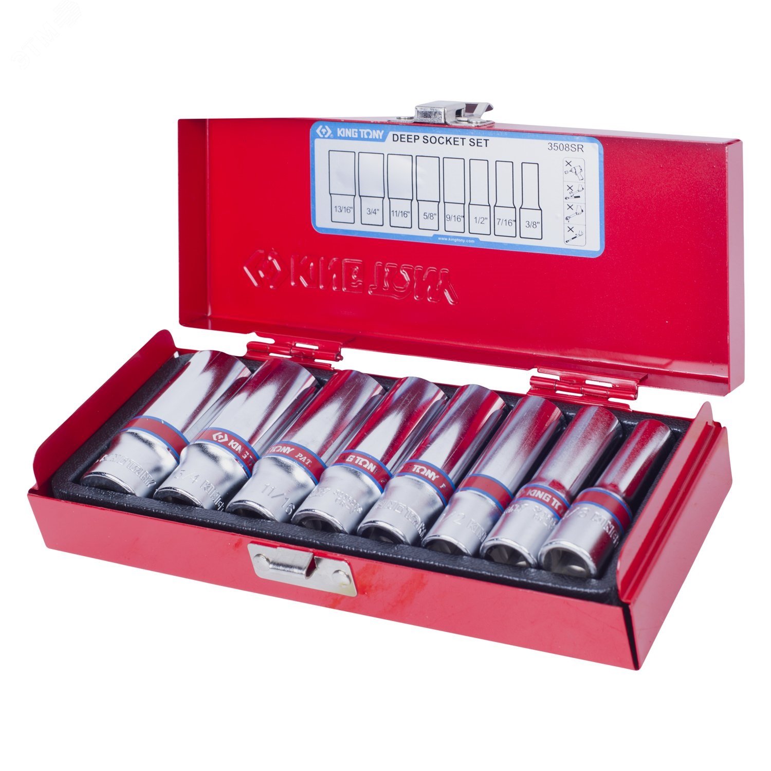 Изображение товара Набор глубоких торцевых головок 3/8', шестигранные, 3/8'-13/16', 8 предметов (шт)