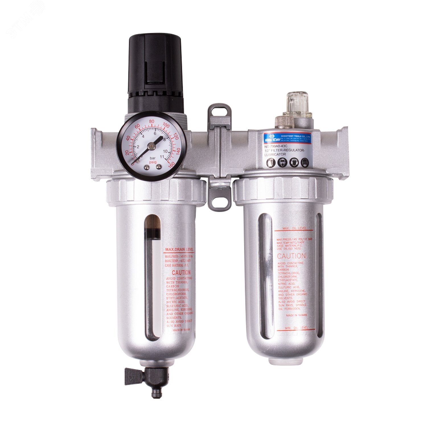 Изображение товара Фильтр влагоотделитель с редуктором и лубрикатор 1/2', 10 бар