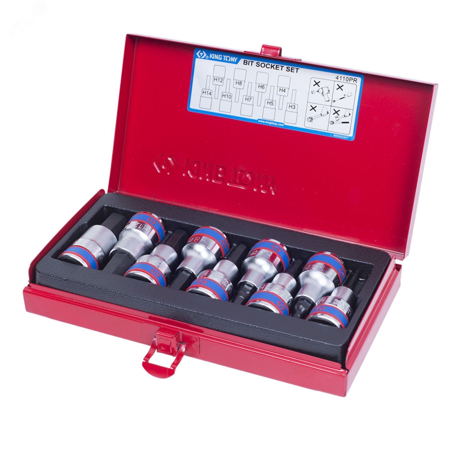 Изображение товара Набор торцевых насадок 1/2', HEX, 3-14 мм, L = 60 мм, 9 предметов (шт)