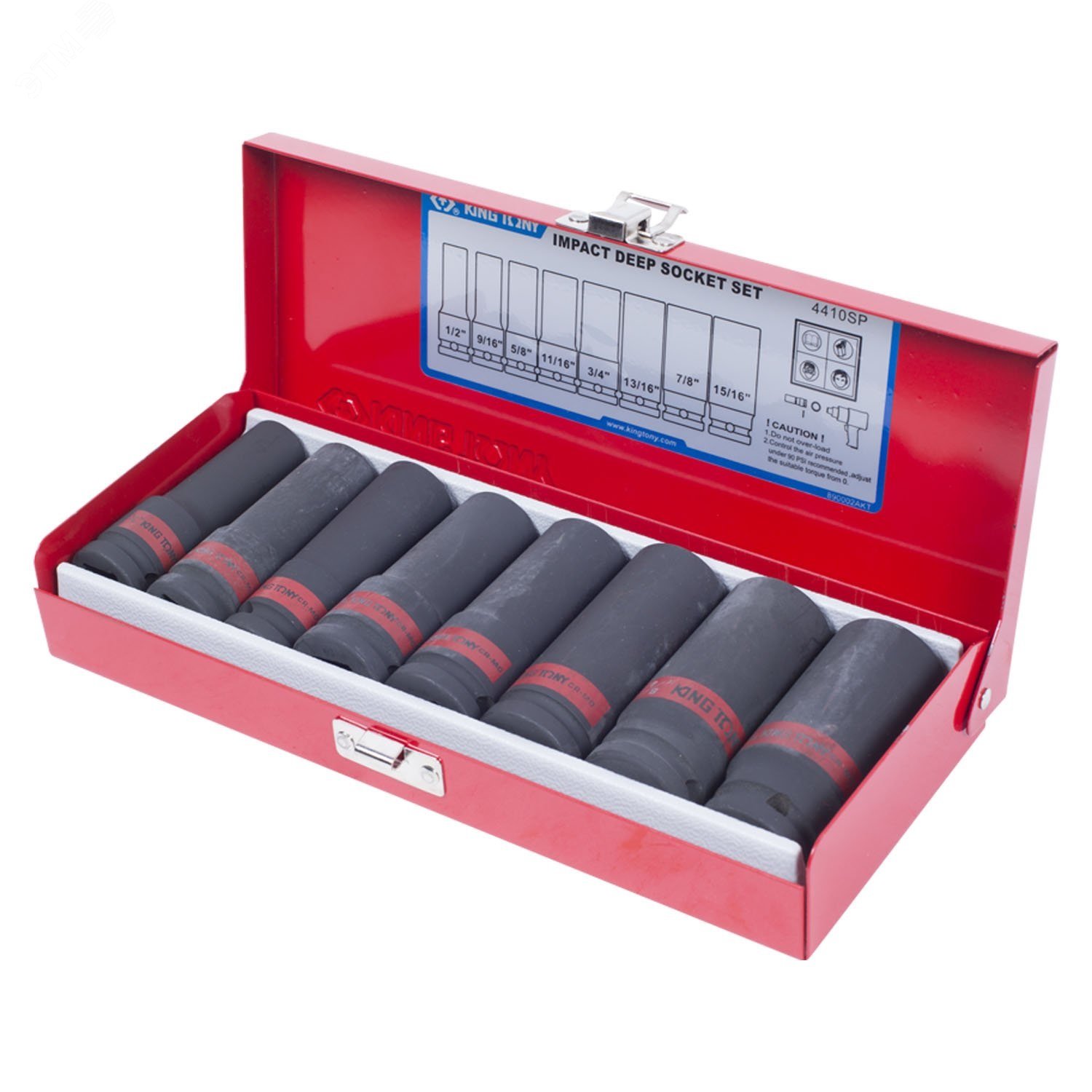 Изображение товара Набор ударных глубоких торцевых головок 1/2', шестигранные, 1/2'-15/16', 8 предметов (шт)