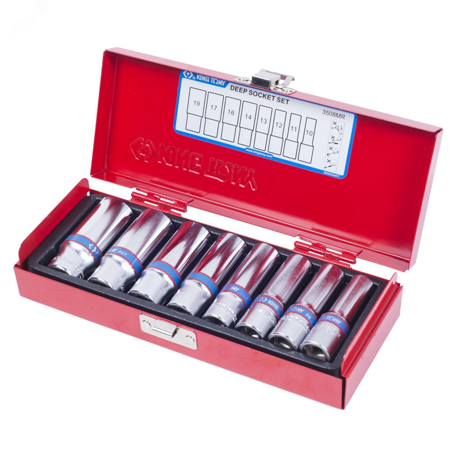 Изображение товара Набор глубоких торцевых головок 3/8', шестигранные, 10-19 мм, 8 предметов (шт)