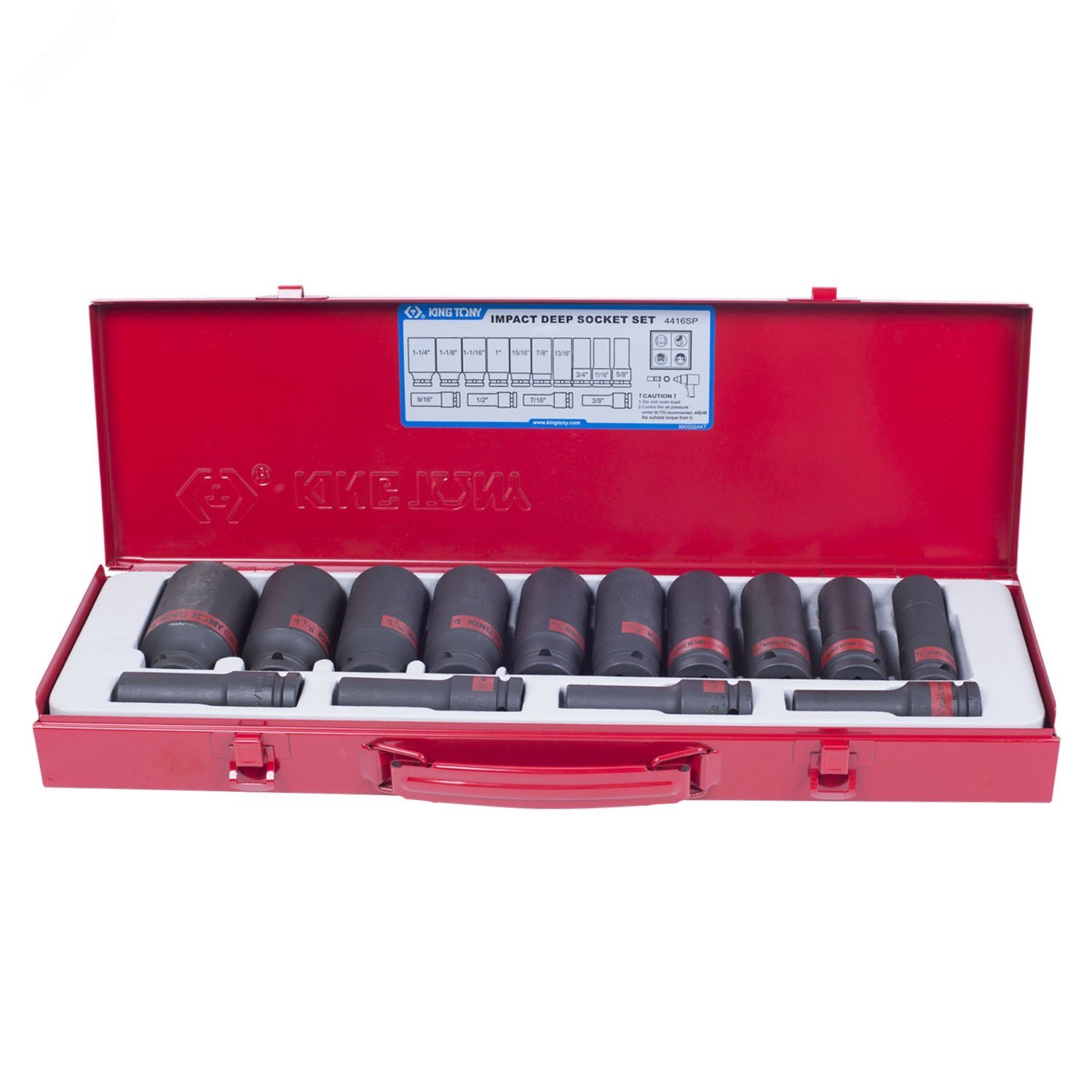 Изображение товара Набор ударных глубоких торцевых головок 1/2', шестигранные, 3/8'-1&1/4', 15 предметов (шт)