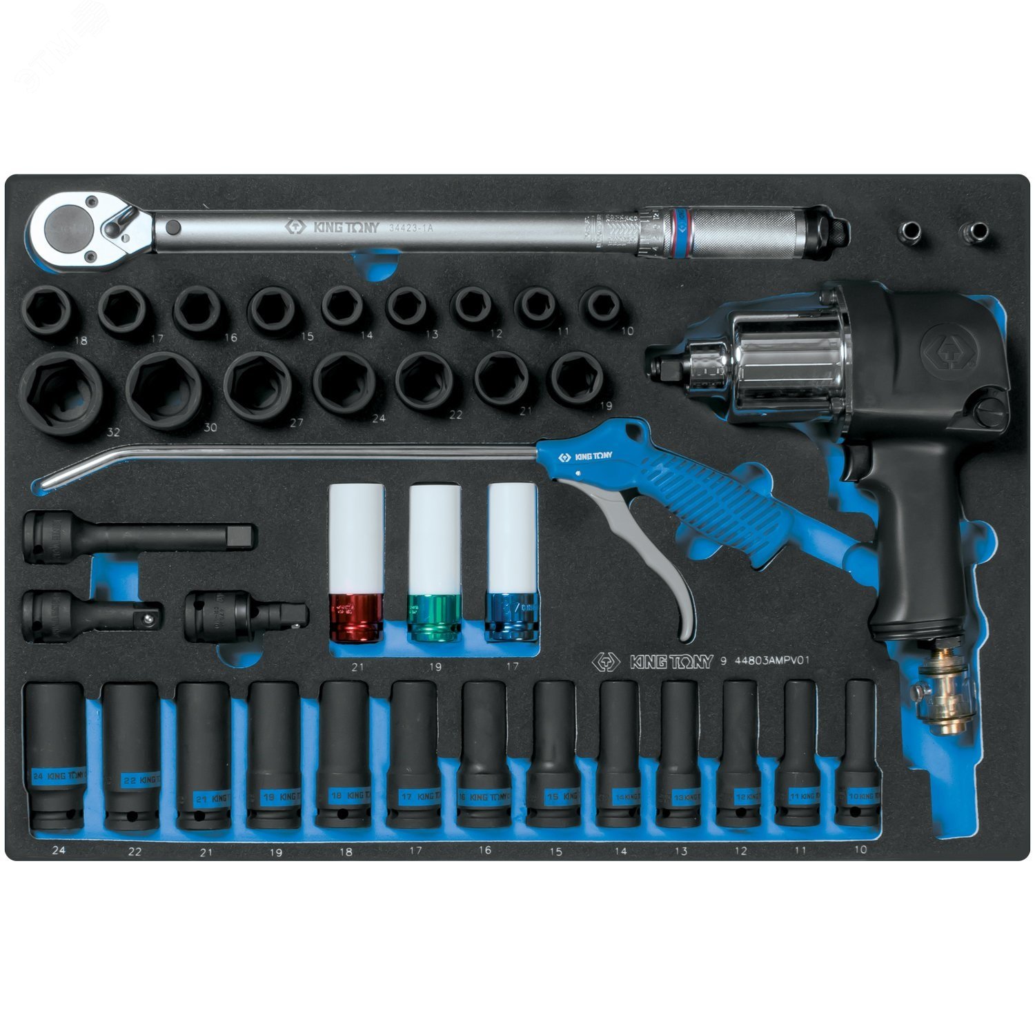 Изображение товара Набор пневмоинструмента 1/2 с принадлежностями, 41 предмет, King Tony