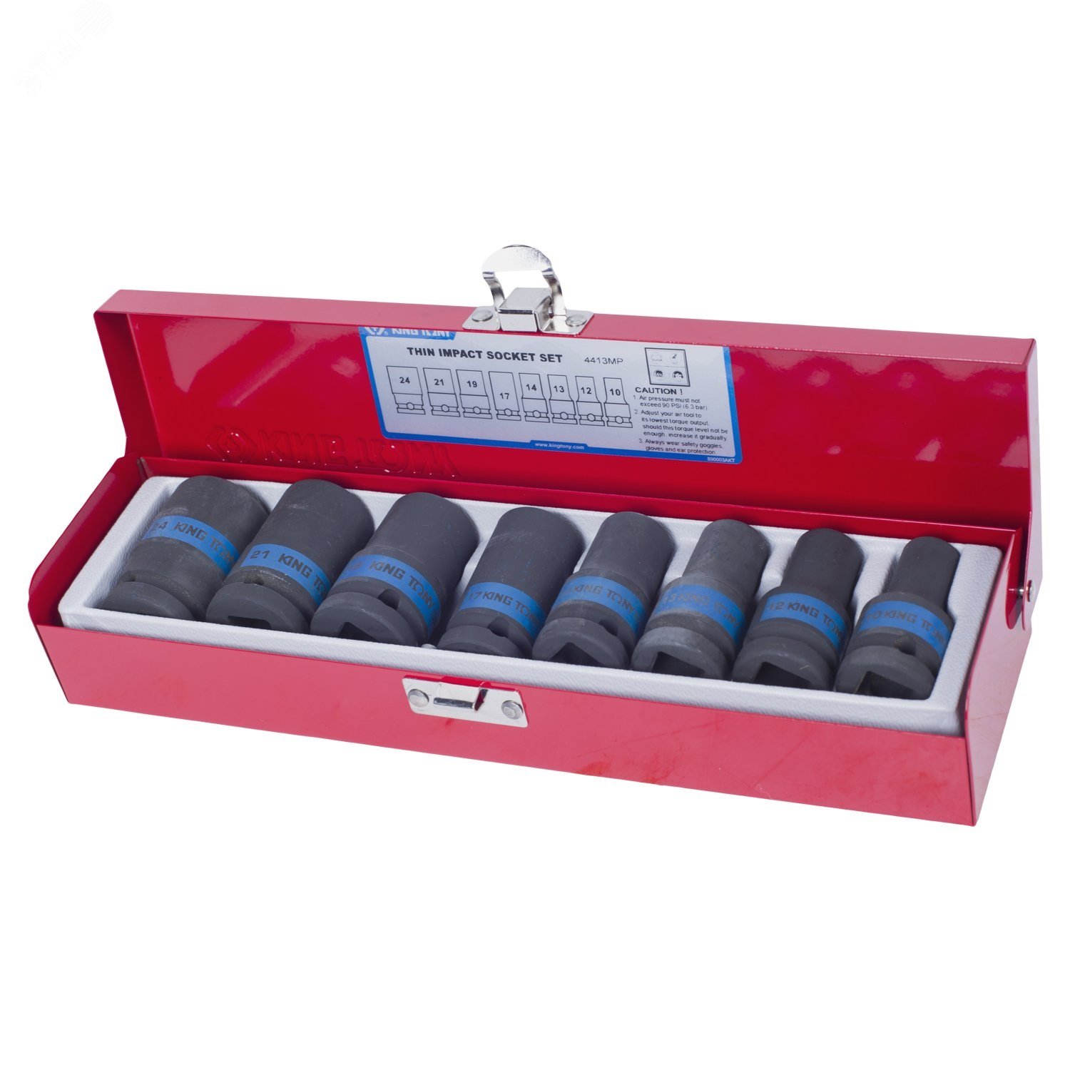 Изображение товара Набор ударных торцевых головок 1/2', шестигранные, тонкостенные, 10-24 мм, 8 предметов (шт)