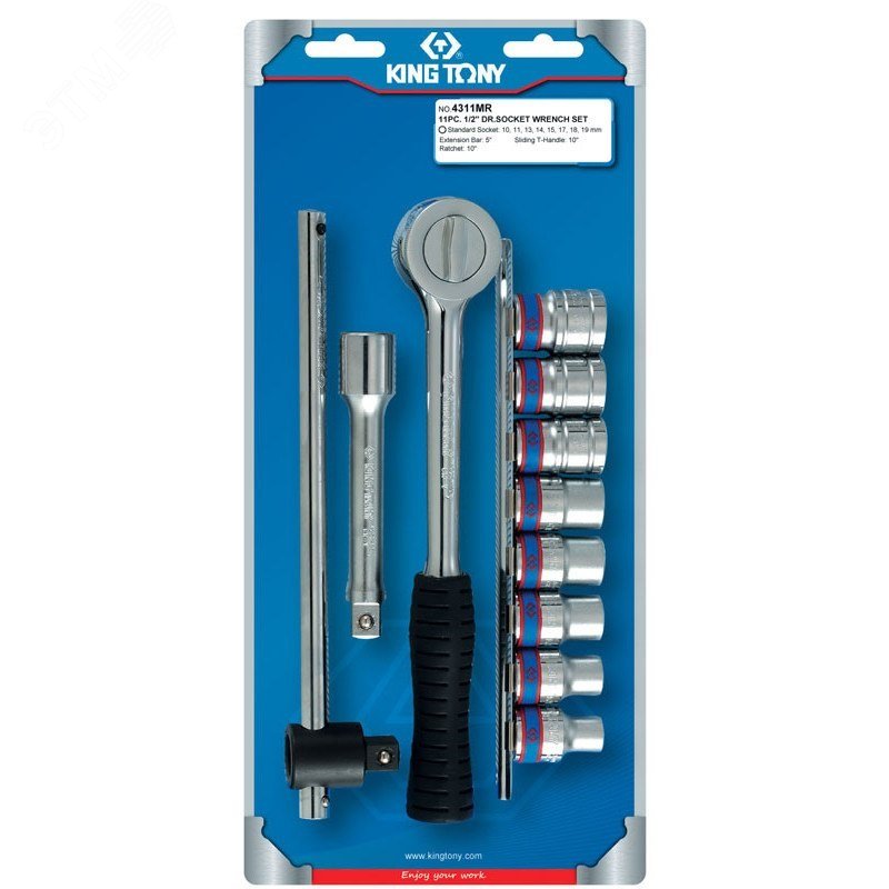 Изображение товара Набор торцевых головок 1/2', шестигранные, 10-19 мм, 11 предметов (шт)