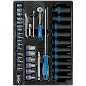 Изображение товара Набор ударных головок 1/2' и торцевых головок 1/4' с принадлежностями, ложемент, 40 предме (шт)