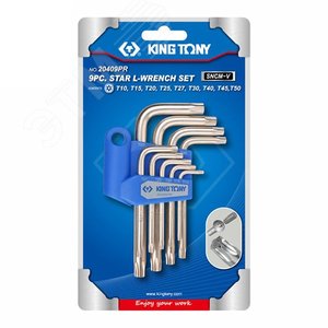 Изображение товара Набор Г-образных TORX, T10-T50, короткие с отверстием, 9 предметов (шт)