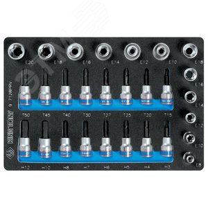 Изображение товара Набор торцевых насадок и головок 1/2'&3/8', TORX, HEX, Е6-Е20, ложемент, 28 предметов (шт)