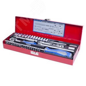 Изображение товара Набор торцевых головок с принадлежностями 1/4', шестигранные, 4-13 мм, 39 предметов (шт)