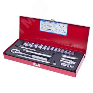 Изображение товара Набор торцевых головок с принадлежностями 3/8', шестигранные, 6-22 мм, 20 предметов (шт)