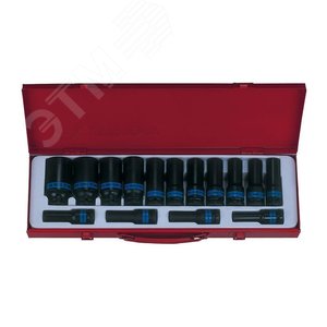 Изображение товара Набор ударных глубоких торцевых головок 1/2', шестигранные, 10-32 мм, 15 предметов (шт)
