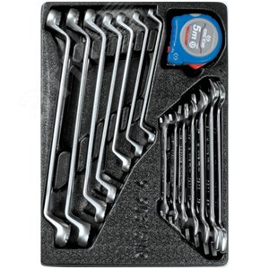 Изображение товара Набор накидных и рожковых ключей, рулетка, ложемент, 15 предметов (шт)