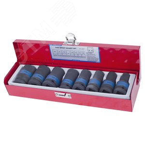 Изображение товара Набор ударных торцевых головок 1/2', шестигранные, тонкостенные, 10-24 мм, 8 предметов (шт)