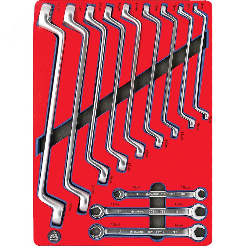Изображение товара Набор накидных и разрезных ключей 12 предметов в ложементе из EVA Мастак