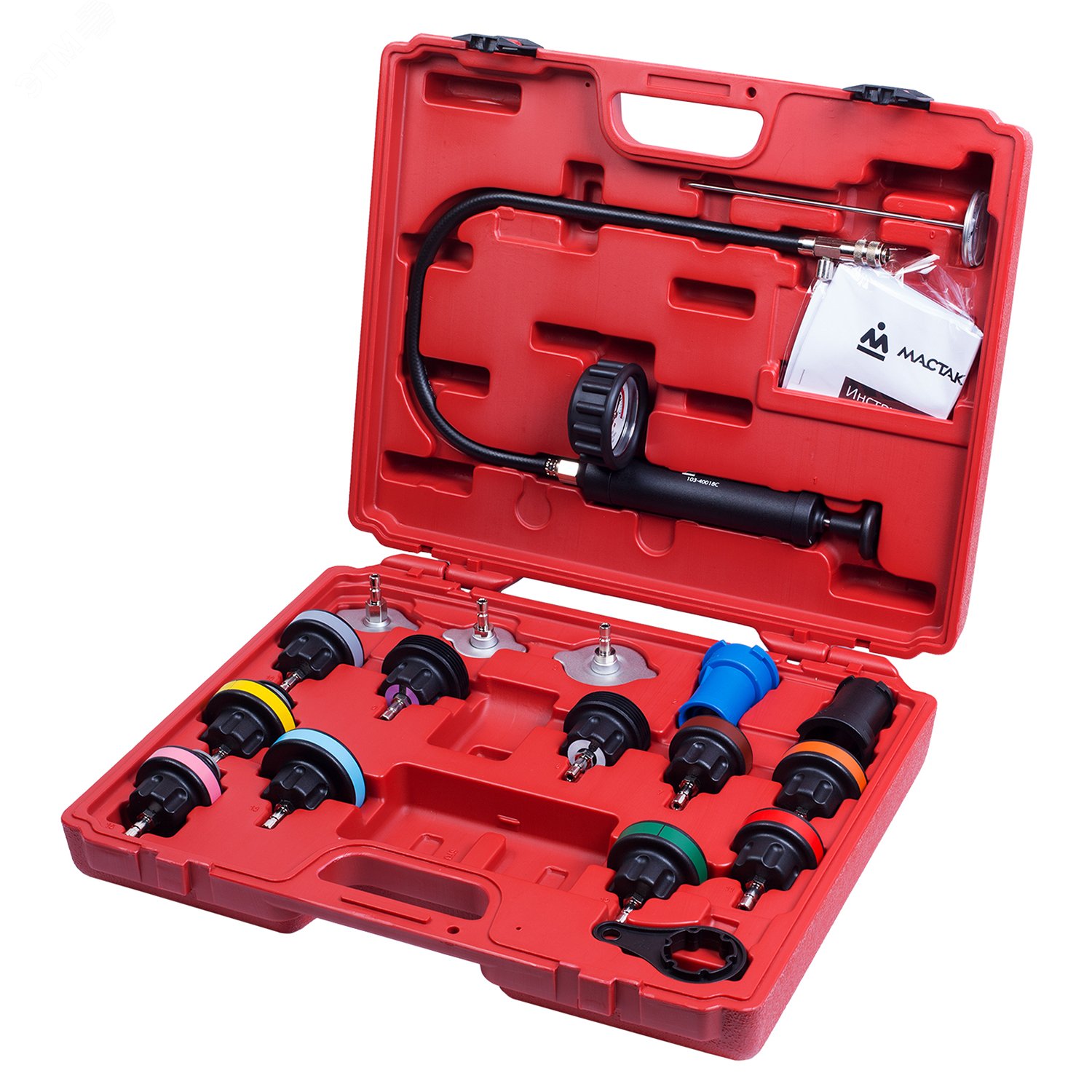 Изображение товара Набор для тестирования герметичности системы охлаждения 18 предметов Мастак