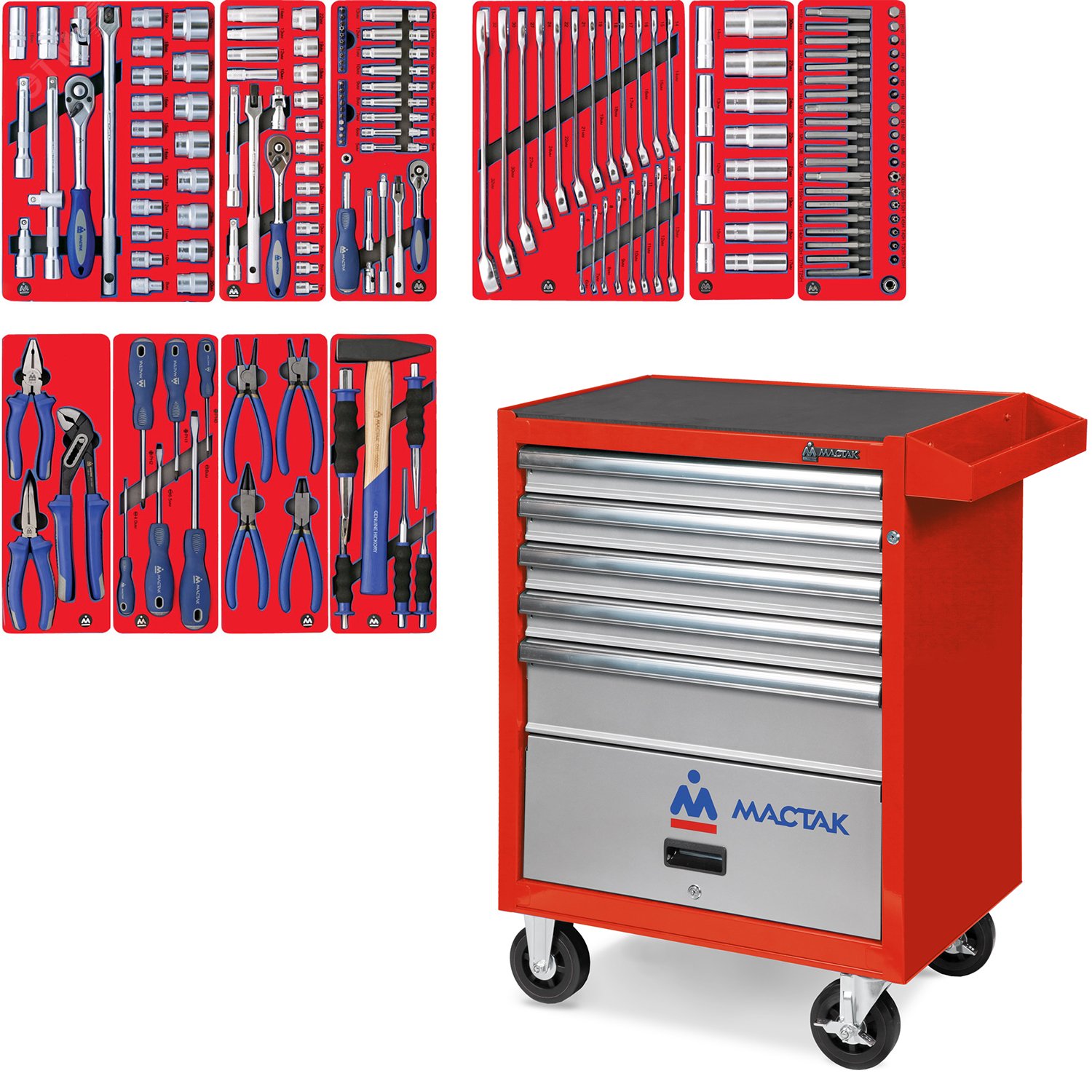 Изображение товара Набор инструментов 'СТАНДАРТ' в красной тележке 186 предметов (шт)