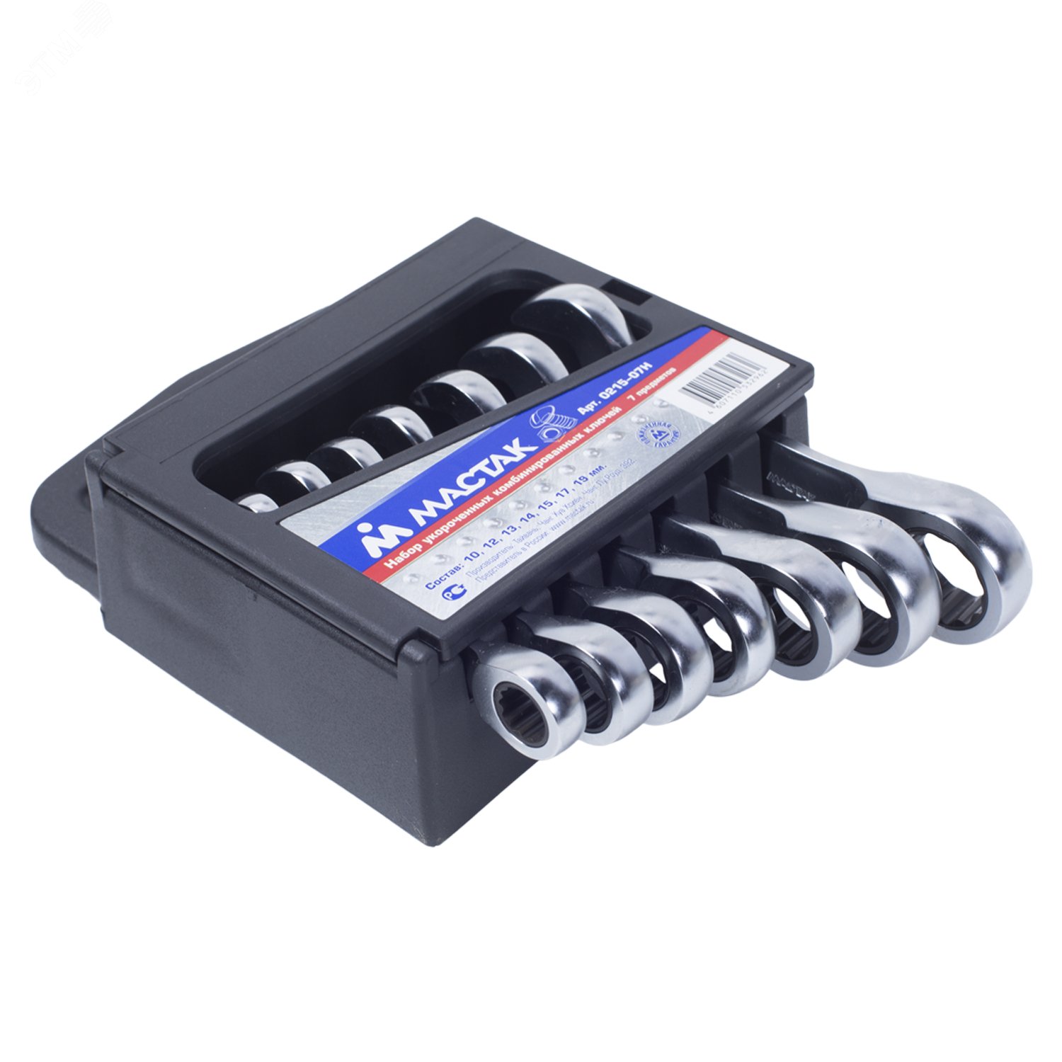 Изображение товара Набор комбинированных трещоточных укороченных ключей 10-19 мм 7 предметов