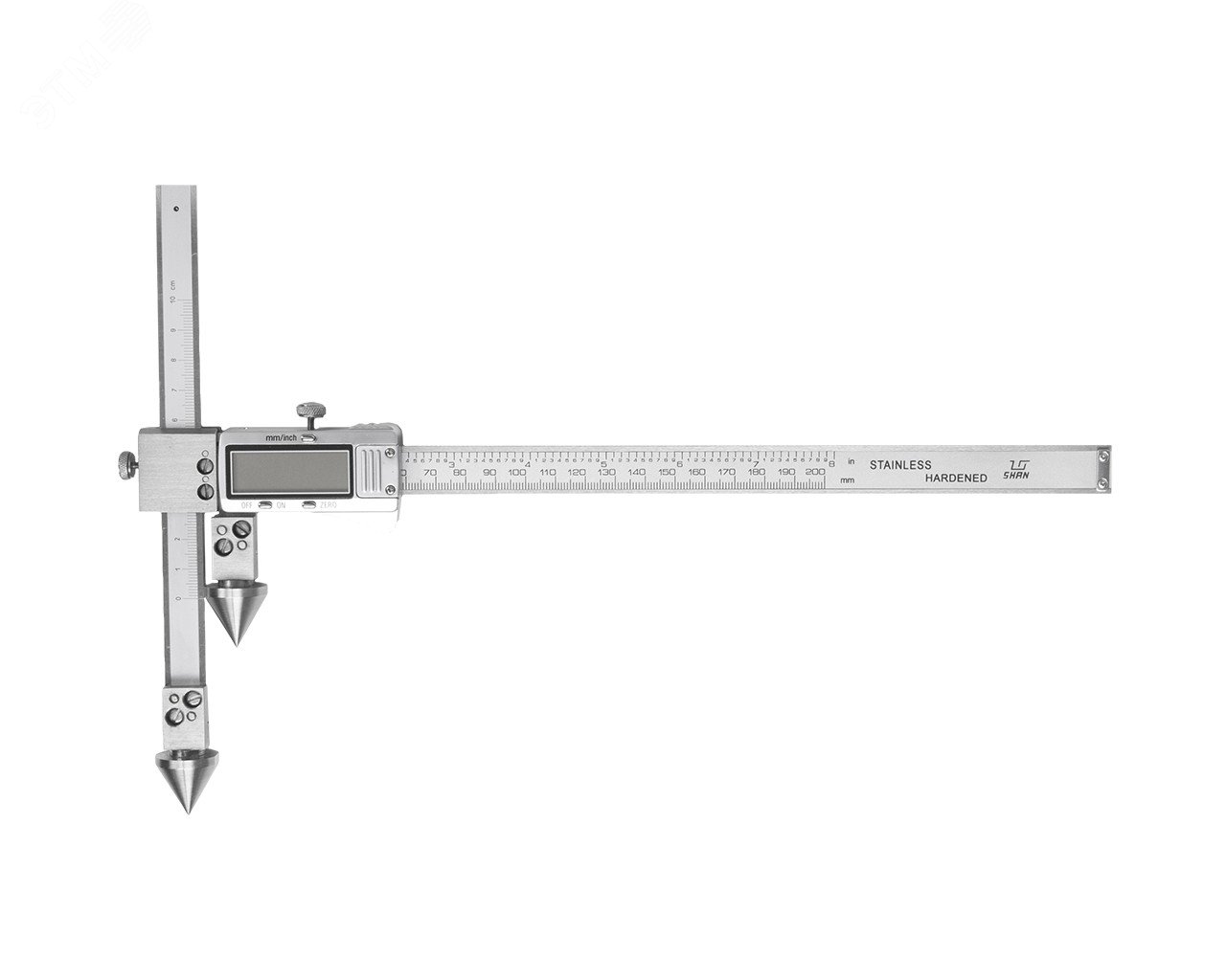 Изображение товара Штангенциркуль электронный для измерения расстояний между центрами отверстий с коническими измерительными вставками и подвижной измерительной губкой ШЦЦСЦ-2 20-500-0.01 (шт)