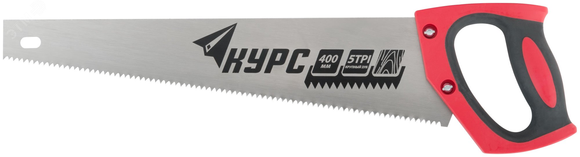 Ножовка по дереву универсальная, шаг 4.5 мм, пластиковая прорезиненная ручка 400 мм 40351 КУРС РОС - превью