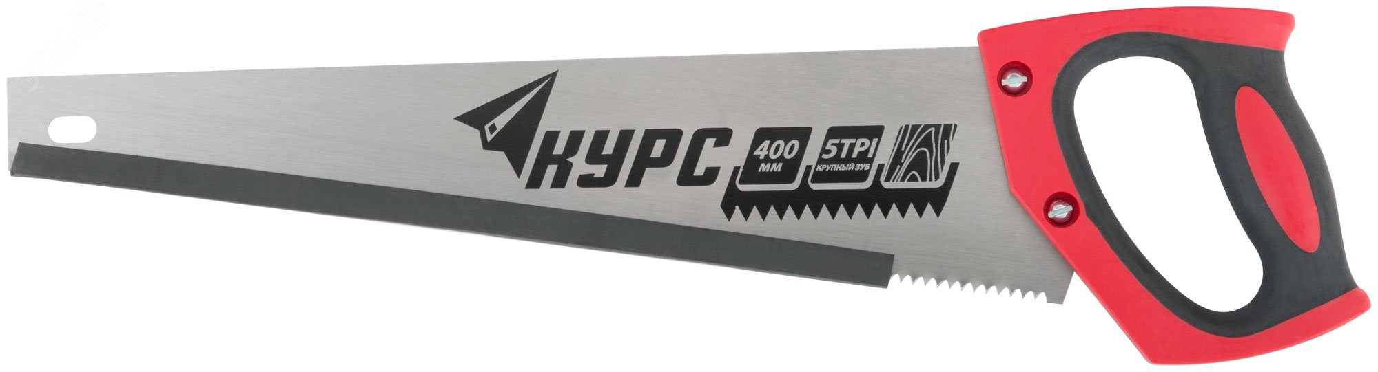 Ножовка по дереву универсальная, шаг 4.5 мм, пластиковая прорезиненная ручка 400 мм 40351 КУРС РОС - превью 3