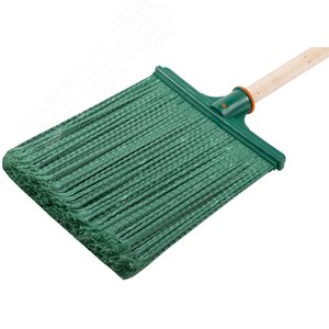 Метла пластиковая №1, плоская мягкая с деревянным черенком 260х330х1480 мм - фото 3