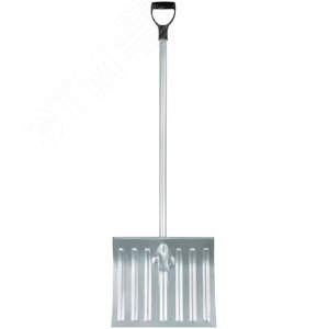 Изображение товара Лопата для уборки снега тротуарная стальная, изогнутый алюминиевый черенок 428х375x1300 мм (шт)