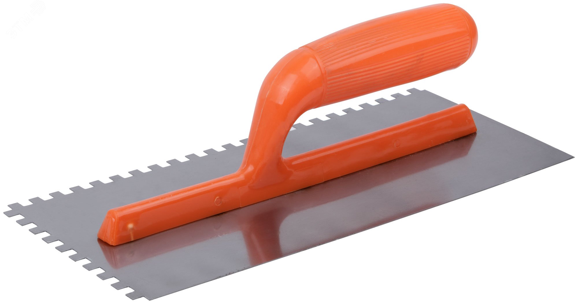 Изображение товара Гладилка стальная зубчатая 280х130 мм с пластиковой ручкой для строительных смесей